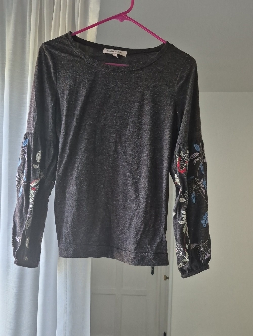 Embroidered Sleeve Gray Women's Top